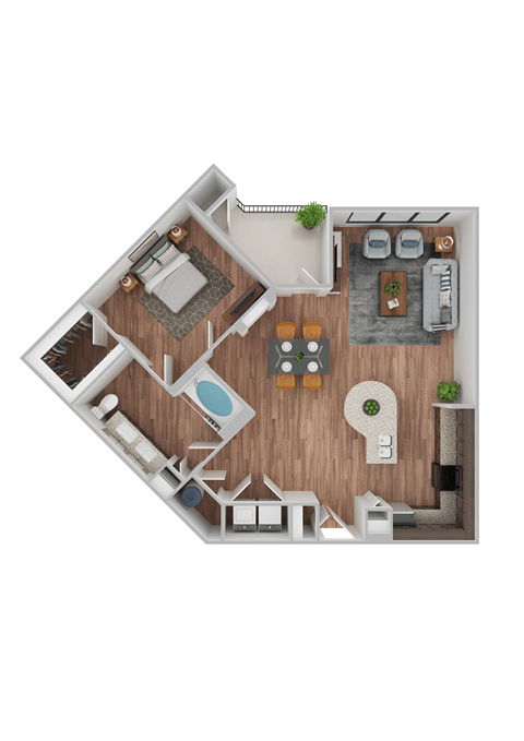 Floor plan for 1 bed, 1 bath, 983 sqft